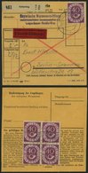 BUNDESREPUBLIK 133 VB BRIEF, 1954, 40 Pf. Posthorn Im Viererblock (leichte Zahnebenheiten) Rückseitig Auf Eil-Paketkarte - Sonstige & Ohne Zuordnung