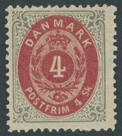 DÄNEMARK 18IA *, 1870, 4 S. Grau/rot, Gezähnt K 14:131/2, Falzrest, Pracht, Mi. 70.- - Gebraucht