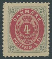 DÄNEMARK 18IB *, 1870, 4 S. Grau/rot, Gezähnt L 121/2, Falzreste, Pracht, Mi. 200.- - Gebraucht