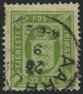 DIENSTMARKEN D 7 O, 1881, 32 ø Gelbgrün (Facit TJ 9b), Pracht, Facit 550.- Skr. - Other & Unclassified