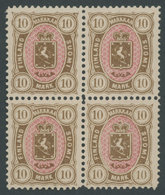 FINNLAND 26b VB *, 1887, 10 M. Gelbbraun/rot Im Viererblock, Falzreste, Pracht, R!, Facit 25000.- Skr. - Other & Unclassified