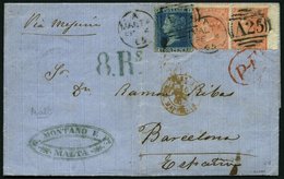 GROSSBRITANNIEN 17I,19II Paar BRIEF, 1865, 2 P. Blau Und Waagerechtes Paar 4 P. Bräunlichrot (üblich Gezähnt) Auf Brief  - Used Stamps