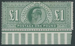 GROSSBRITANNIEN 118 *, 1902, 1 £ Grün, Unterrandstück, Falzreste, Ein Paar Kürzere Zähne Im Oberrand, Sonst Farbfrisches - Gebraucht