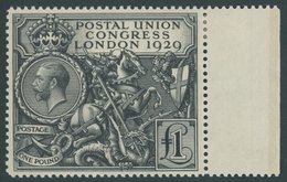 GROSSBRITANNIEN 174 *, 1929, 1 £ Schwarz Weltpostverein, Rechtes Randstück, Falzrest, Pracht - Gebraucht