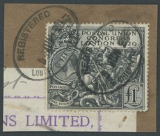 GROSSBRITANNIEN 174 BrfStk, 1929, 1 £ Schwarz Weltpostverein Auf Päckchenabschnitt, Pracht - Gebraucht