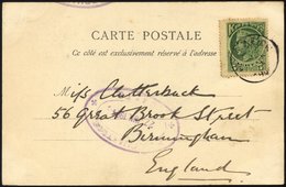 KRETA 2 BRIEF, 1904, 5 L. Grün Auf Feldpostkarte Mit Violettem Ovalstempel Des Hauptquartiers HEADQURTERS-CRETE (Datum), - Crete