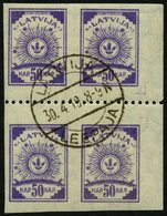 LETTLAND 22y VB O, 1919, 50 K. Violett, Senkrecht Geripptes Papier, Im Viererblock Mit Waagerechter Zähnung L 9 3/4, Pra - Latvia