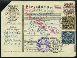 LETTLAND 96,98/9 BRIEF, 1932, 40 S., 1 Und 2 L. Staatswappen Auf Geldanweisung Mit Kupon Aus LUBANA, Feinst - Lettland
