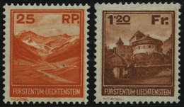 LIECHTENSTEIN 119,121 *, 1933, 25 Rp. Und 1.20 Fr. Landschaften Und Gebäude, Falzrest, Pracht - Sonstige & Ohne Zuordnung