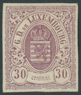 LUXEMBURG 21 *, 1871, 30 C. Lilarot, Falzreste, Kleine Schürfungen Am Rand Und Leichte Gummiknitter Sonst Breitrandiges  - Other & Unclassified