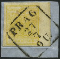 ÖSTERREICH 1Ya BrfStk, 1854, 1 Kr. Gelb, Maschinenpapier, Type Ib, Mit Rechtem Rand (6 Mm), R4 PRAG, Prachtbriefstück - Used Stamps