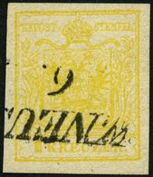 ÖSTERREICH 1Yd O, 1854, 1 Kr. Kadmiumgelb, Maschinenpapier, Type III, Pracht, Gepr. Dr. Ferchenbauer - Used Stamps