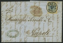 ÖSTERREICH 5Y BRIEF, 1855, 9 Kr. Blau, Maschinenpapier, Type IIIb, K1 TRIEST Abends, Prachtbrief Nach Napoli - Used Stamps