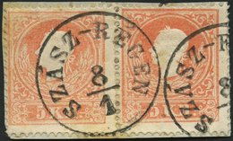 ÖSTERREICH 13II Paar BrfStk, 1859, 5 Kr. Rot, Type II, Im Waagerechten Paar Mit Ungarischem K1 SZASZ-REGEN, Prachtbriefs - Used Stamps