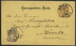 GANZSACHEN P 43,44 BRIEF, 1888, 2 Kr. Braun, Karte (deutsch) Mit Zusatzfrankatur 2 Kr. Doppeladler Von GRAZ STADT Nach M - Sonstige & Ohne Zuordnung