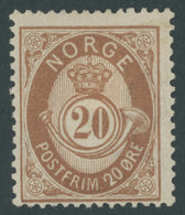 NORWEGEN 40 *, 1882, 20 Ø Braun, Falzreste, Pracht, Mi. 120.- - Sonstige & Ohne Zuordnung