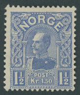 NORWEGEN 73 *, 1910, 11/2 Kr. Ultramarin, Stärkere Falzreste, Pracht, Mi. 180.- - Other & Unclassified