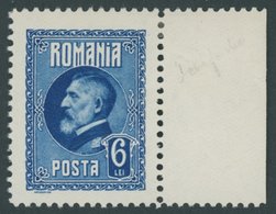 RUMÄNIEN 300F *, 1926, 6 L. Ferdinand I, Farbfehldruck In Blau, Falzrest, Pracht - Other & Unclassified