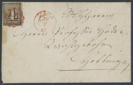 ZÜRICH 1I BRIEF, 1843, 4 Rp. Schwarz/dunkelbräunlichrot, Linienunterdruck Senkrecht, Type V, Auf Brief Von ZÜRICH Nach H - 1843-1852 Kantonalmarken Und Bundesmarken