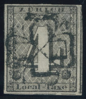 ZÜRICH 1II O, 1843, 4 Rp. Schwarz/dunkelbräunlichrot, Linienunterdruck Waagerecht, Type V, Schwarze Rosette (50% Aufschl - 1843-1852 Federale & Kantonnale Postzegels