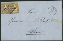 SCHWEIZ BUNDESPOST 13IIAym Paar BRIEF, 1854, 5 Rp. Graubraun, Berner Druck I, (Zst. 22Bb), Im Waagerechten, Meist Vollra - 1843-1852 Federal & Cantonal Stamps