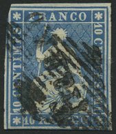 SCHWEIZ BUNDESPOST 14Ia O, 1854, Erstauflage: 10 Rp. Preußischblau, 1. Münchner Druck, (Zst. 23Aa), Mit Schwarzer Raute  - 1843-1852 Kantonalmarken Und Bundesmarken