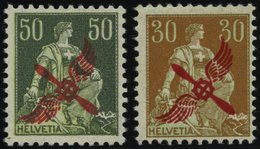 SCHWEIZ BUNDESPOST 145,152 *, 1919/20, 50 Und 30 C. Flugpost, Falzreste, Feinst/Pracht - 1843-1852 Kantonalmarken Und Bundesmarken