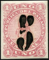 PARAGUAY 4IIb *, 1878, 5 C. Auf 1 R. Rosa, Aufdruck Schwarz, Falzrest, Breitrandig, Kabinett, Mi. 100.- - Paraguay