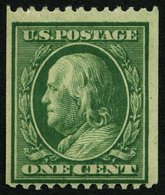 USA 162Fx **, Scott 348, 1908, 1 C. Franklin, Wz. 1, Waagerecht Gezähnt 12, Postfrisch Pracht, $ 75 - Sonstige & Ohne Zuordnung