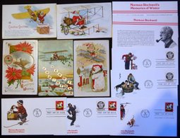 USA 1909-19, Weihnachts-Grußkarten: 5 Verschiedene Farbige Ansichtskarten, Dabei Santa Caus Im Flugzeug Und 5 Verschiede - Other & Unclassified