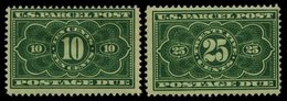 PAKET-PORTOMARKEN PP 4/5 *, Scott JQ 4/5, 1912, 10 Und 25 C. U.S. Parcel Post Postage Due, Falzreste, 2 Prachtwerte, $ 1 - Paketmarken