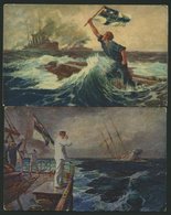 ALTE POSTKARTEN - SCHIFFE 2 Verschiedene Ungebrauchte Patroitische Karten Von 1914: Der Letzte Mann Und Der Letzte Gruß - Krieg