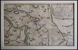 COSSDORF, Schlacht Vom 20.2.1760 Mit Umgebung, Altkolorierter Kupferstich Von Ca. 1760 - Lithographies