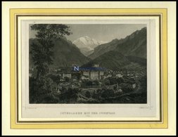 INTERLAKEN, Gesamtansicht Mit Der Jungfrau, Stahlstich Von Rohbock/Müller Um 1840 - Lithographien