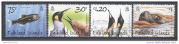 FALKLAND ISLANDS  ,2014, MNH, PREDATORS III,  PENGUINS BIRDS, SEALS, FISH,4v, - Penguins