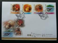 Taiwan Folk Activities 2002 Chinese Lantern Fireworks Dragon Boat Art Culture (stamp FDC) - Lettres & Documents