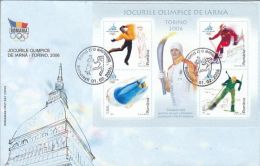 OLYMPIC GAMES, TORINO'06, WINTER, SKATING, BOBSLED, SKIING, COVER FDC, 2006, ROMANIA - Hiver 2006: Torino