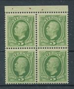 Sweden 1891 Facit # 52 Wm1.Oscar II, Copperplate Recess, Wm Crown, See Scanned Images.  Block Of 4 Inverted Wm. MNH (**) - Neufs