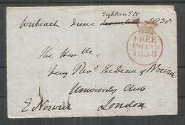 REINO UNIDO FRONTAL FRONT FREE 1838 TO LONDON - ...-1840 Prephilately