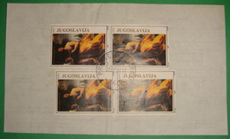 1988 YUGOSLAVIA 4 X 80  DINARA POSTAL STAMP *RAFAELO SANTI*, SEAL *PRIZREN* ON PAYMENT RECEIPT KOSOVO-SERBIA - Oblitérés