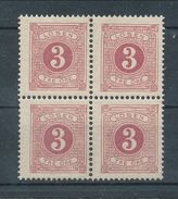 Sweden 1889 Facit # L12d, 3öre. Perforation 13. Dull Violetish Carmina, Yellowish Paper.  Block Of 4.  MNH (**) - Postage Due