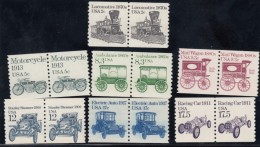 Lot Of 7 Coil Pairs Transportation 1983-87 Issues, Train, Motorcycle, Amubulance, Mail Wagon, Race Cars, Electric Car - Rollenmarken