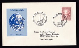 Greenland: FDC First Day Cover To Germany, 1 Stamp, 1964, Samuel Kleinschmidt, Linguist, Language (traces Of Use) - Covers & Documents