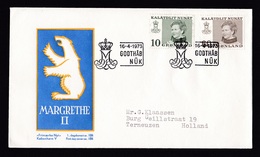 Greenland: FDC First Day Cover To Netherlands, 1973, 2 Stamps, Queen, Polar Bear (traces Of Use) - Lettres & Documents