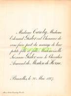 FAIRE PART MARIAGE CAROLY EDOUARD GISLER SUZANNE CHEVALIER ARMAND DE MENTEN DE HORNE BRUXELLES 1887 - Mariage