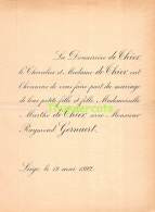 FAIRE PART MARIAGE DE THIER CHEVALIER MARTHE RAYMOND GERNAERT LIEGE 1892 - Mariage