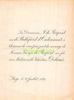 FAIRE PART MARIAGE  DE PIERPONT DE BELLEFROID D OUDOUMONT GEORGES VALENTINE DELAME LIEGE 1891 - Mariage