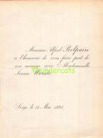 FAIRE PART MARIAGE  ALFRED BELPAIRE JEANNE WOESTE LIEGE 1893 - Mariage