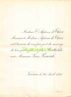 FAIRE PART MARIAGE ALPHONSE DE THIER MATHILDE LOUIS POSWICK VERVIERS 1893 - Mariage