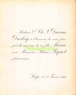 FAIRE PART MARIAGE DAVREUX DUESBERG MARIA ALEXIS PAQUOT PHARMACIEN LIEGE 1894 - Mariage